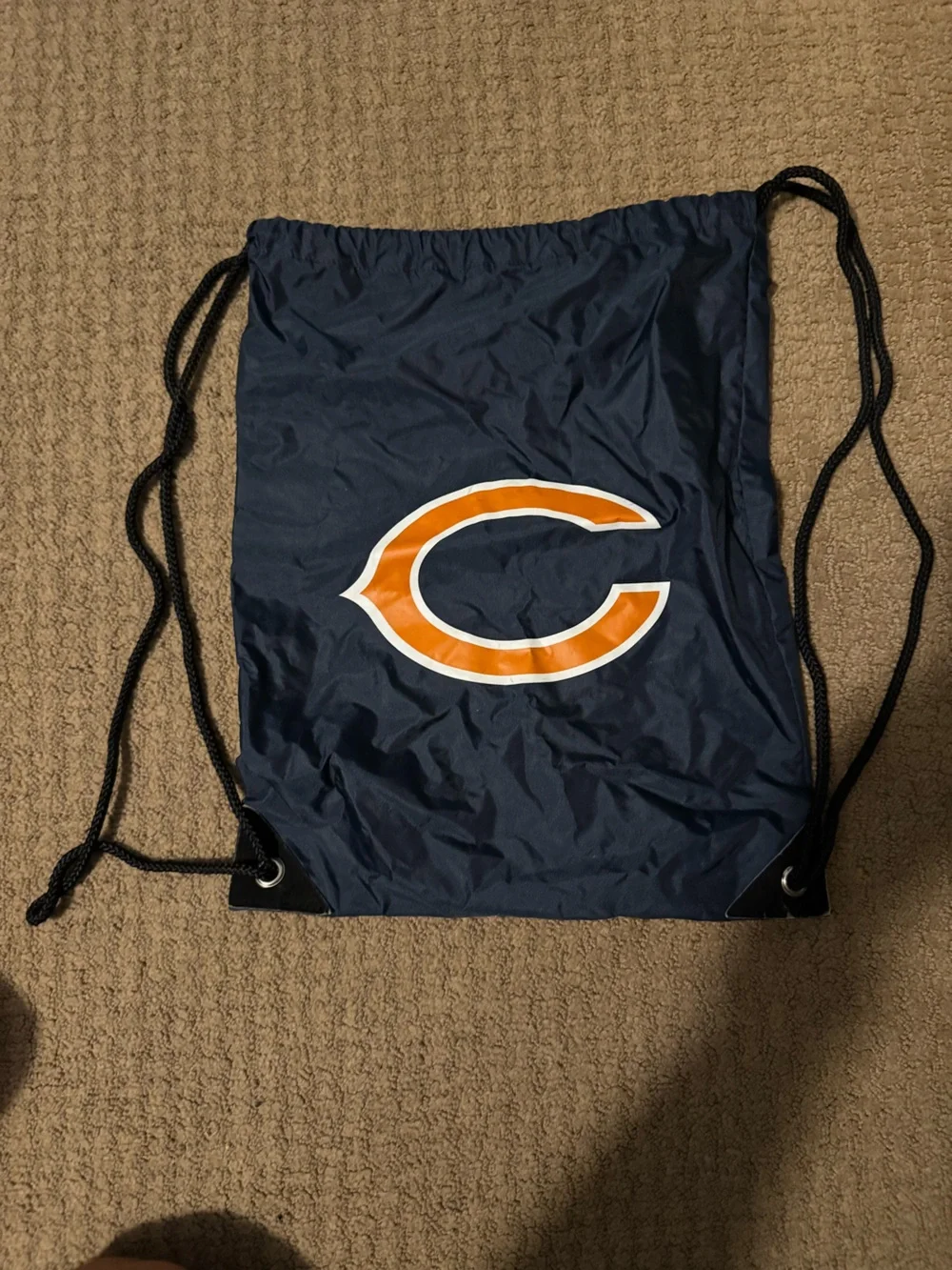 Chicago Bears Navy Drawstring Backpack with Orange Crest